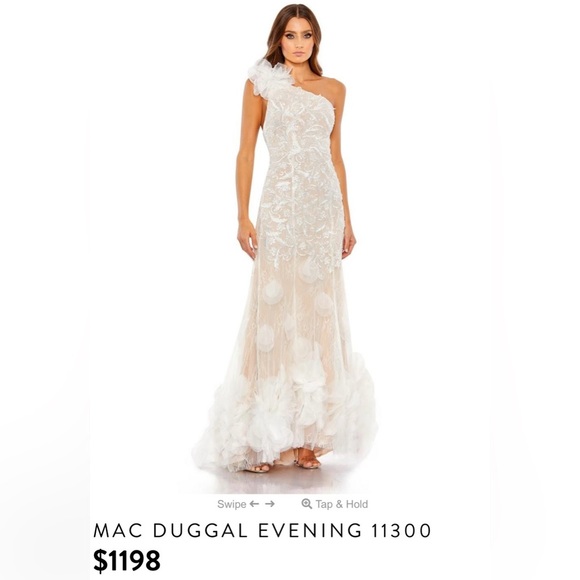 Mac Duggal 11300 NWOT Beaded Strappy One Shoulder Petal Mermaid Gown - Picture 2 of 10